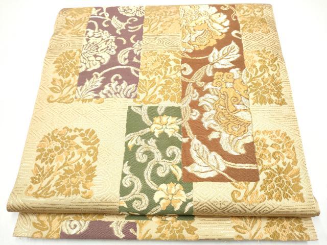 長閑やかさ屋御召しもの●六通柄袋帯 短冊花文 金糸 正絹 珠玉 CABI0064hy