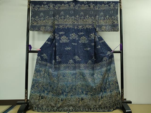 長閑やかさ屋中央局●より良い 中国三大刺しゅう スワトウ刺しゅう 汕頭刺繍 総刺しゅう 短い訪問着 毛の荒物 顕花植物文 暈し染め 金糸 金通し地 珠玉 DZAB3286kh6