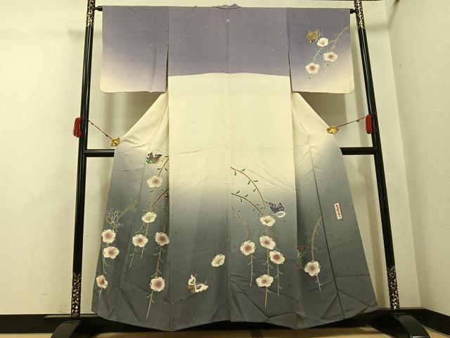 長閑やかさ屋御召しもの●領域的あやつり人形師 辻村寿三郎 ジュサブロー 短い訪問着 花蝶文 暈し染め 正絹 珠玉 AABI8490ph