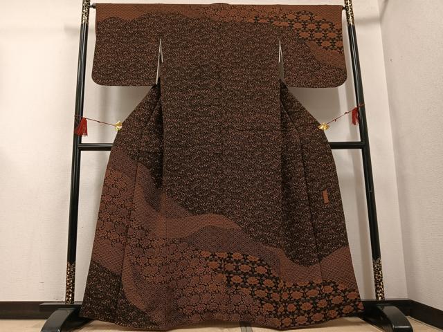 平和屋着物●訪問着 型染め 花青海波 鬼しぼ縮緬 正絹 逸品 AABG2869ph|平和屋