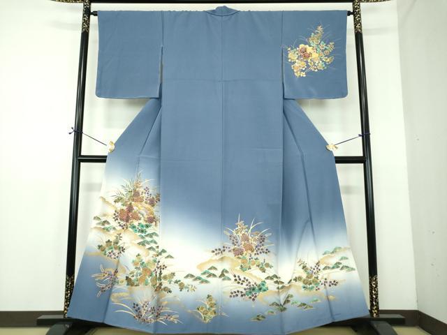 長閑やかさ屋御召しもの●短い訪問着 雲取り扇子花文 暈し染め 金彩 正絹 珠玉 未当て嵌める DABE5132ps