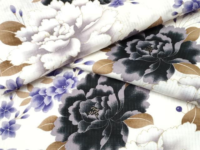 平和屋着物∴夏物 浴衣 縦綿絽 牡丹 金彩 綿 逸品 CAAW1125ng