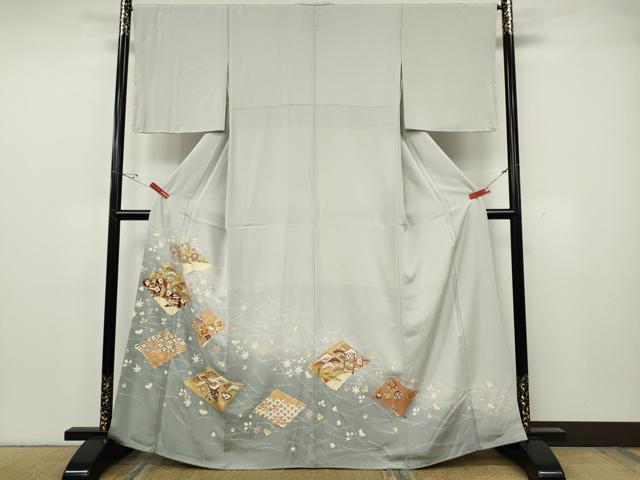 長閑やかさ屋御召しもの●晴れ晴れしい色留袖 駒刺しゅう 貝桶宝尽くし顕花植物文 暈し染め 金彩 正絹 珠玉 CABG5474ut