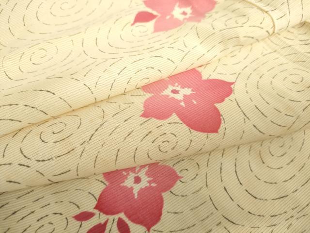 長閑やかさ屋御召しもの＊夏物 小紋 絽 水流顕花植物文 正絹 珠玉 AABJ0898cs