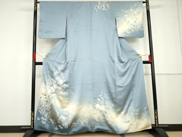長閑やかさ屋お召しもの●短い訪問着 枝花文 暈し染め 現ナマ彩 正絹 珠玉 AABG2745cs
