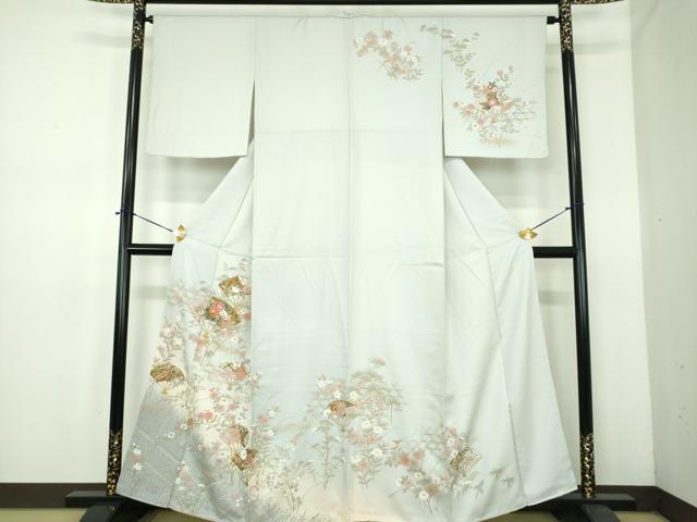 平和屋着物●訪問着　扇面宝尽くし舞蝶花文　暈し染め　金彩　正絹　逸品　DABE5139ps｜平和屋