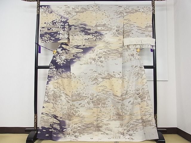 逸品 ! しょうざん生紬 単衣訪問着 】☆パールトーン加工☆お 逸品 ! しょうざん生紬 単衣訪問着 】☆パールトーン加工☆お