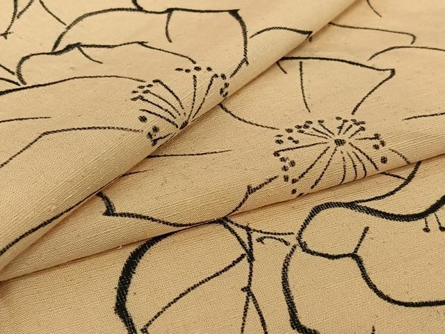 平和屋着物▽上質な紬 単衣 手描き 草花文 正絹 逸品 AABI4975jh|平和屋