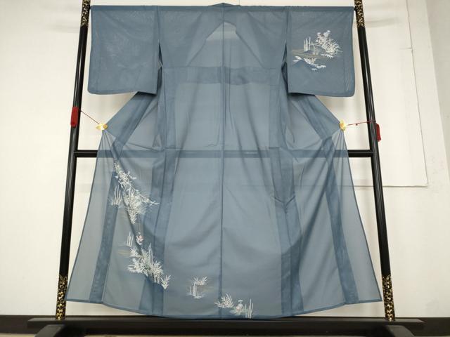 長閑やかさ屋御召しもの＊夏物 短い訪問着 絽 水流被子植物文 洗える御召しもの AABB5891st