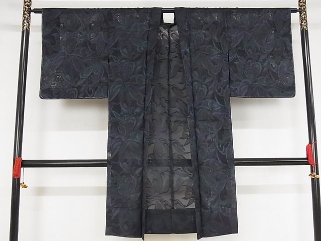楽天市場】平和屋本店□極上 長羽織 単衣 乱菊 鉄黒色地 正絹 逸品 未