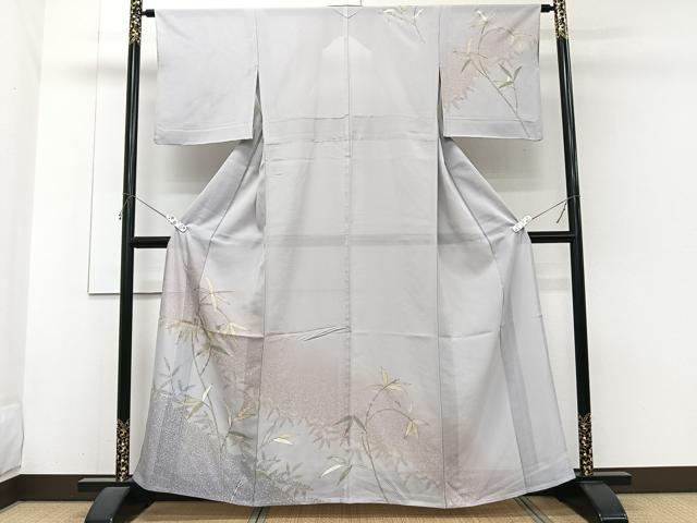 長閑やかさ屋お召しもの＊夏物 短い訪問着 絽 植物文 暈し染め 金彩 正絹 珠玉 CABH5558xi