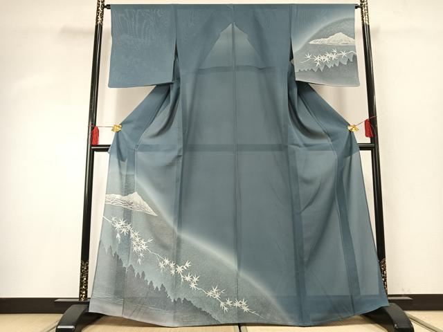 長閑やかさ屋御召しもの＊夏物 短い訪問着 絽 見晴らし文 暈し染め 銀彩 正絹 珠玉 AABF5849fy