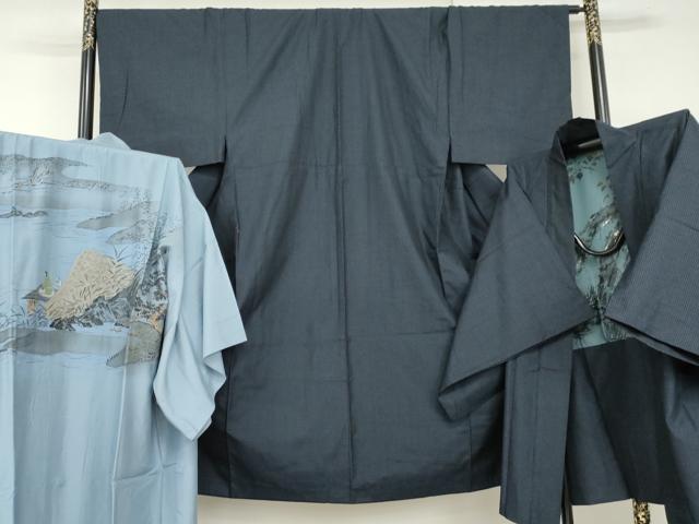 長閑やかさ屋お召しもの●成人男性 紬 合奏団・長襦袢(袷)仕掛ける 透かし彫り 羽裏：雀 正絹 珠玉 AABI0010cs