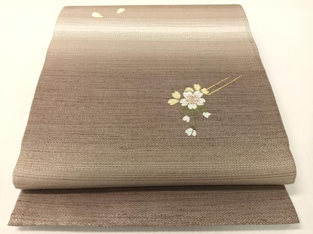 長閑やかさ屋御召しもの●両面 全通柄袋帯 紬地 花簪 月の満ち欠け 銀通し地 正絹 珠玉 未当て嵌める CABG1809vp