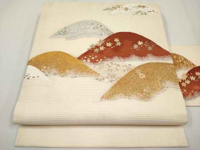 長閑やかさ屋お召しもの＊夏物 九寸名古屋帯 絽綴れ 唐織 遠山花文 現ナマ糸 正絹 珠玉 CABG3531tx