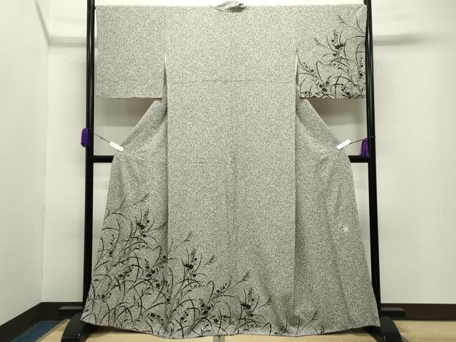 平和屋着物●訪問着　作家物　草花文　たたき染め　黒地　金彩　正絹　逸品　CABB0069gh｜平和屋