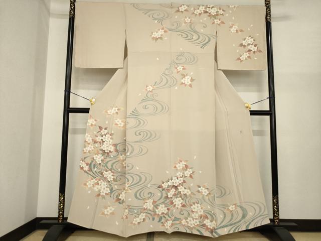 長閑やかさ屋御召しもの●本加賀友禅絵書き 鬼島武司  短い訪問着 水筋花文 正絹 珠玉 未当て嵌める AABI9654ck