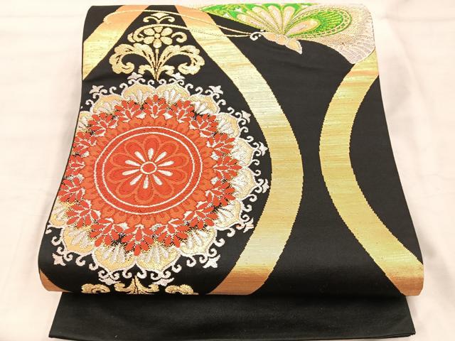 正絹袋帯 唐織 花唐草文 逸品 平和屋着物◎佐賀錦 六通柄袋帯 唐織 御所車花文 金糸 正絹 逸品