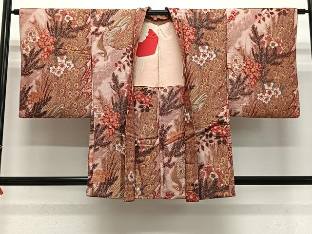 長閑やかさ屋御召しもの∞アンティーク 羽織 寿光織 クジャク花文 正絹 珠玉 CABE5120ua