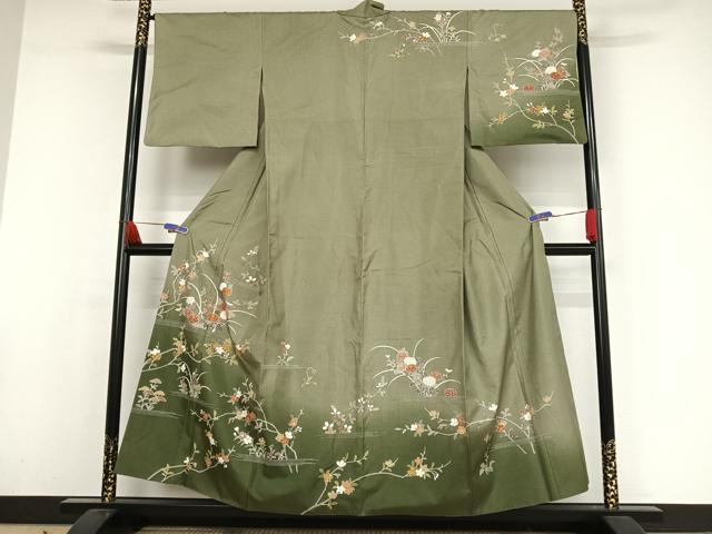平和屋着物○訪問着 本場染大島紬 麻の葉花文 正絹 逸品 CAAZ8302vf 平和