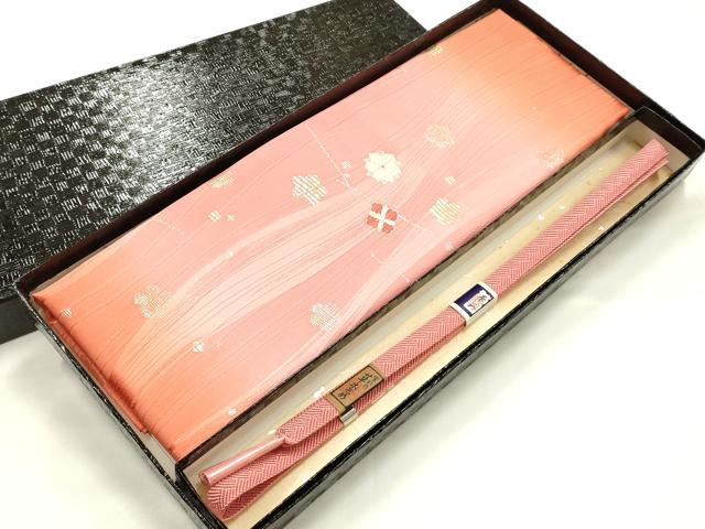 平和屋着物●和装小物 帯締め・帯揚げセット 平組 草木染 枚花文 金銀彩 暈し染め 逸品 未使用 AABJ8929ay|平和屋
