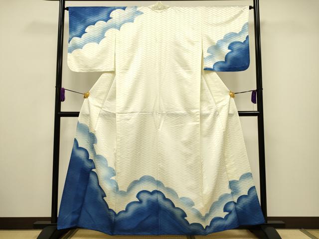 長閑やかさ屋御召しもの▽短い訪問着 単衣 雲重ね文 暈し染め 洗える御召しもの CAAV3698dy