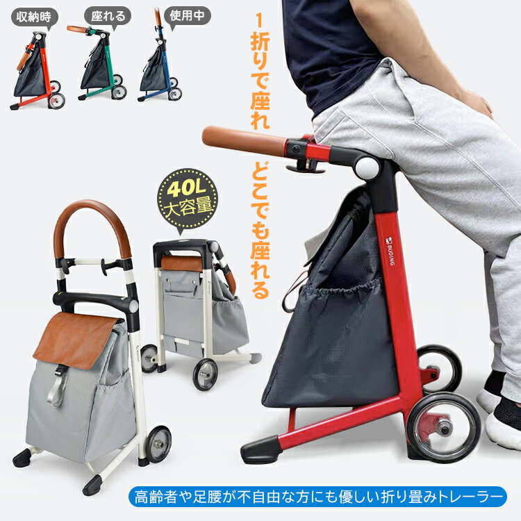 SSP5倍  買い出し手押し車 買い出し御徒面子 持ちはこび手押し車 キャリーバッグ お買い出し手押し車 座れる折りたたみ手押し車 エコうしろ側 引っかかり付き添い人 居敷き付き添い人 居敷き 折りたたみ 2輪 静音キャスター 大電気容量 40L 助けになる 独立独歩 納める  高齢者 老いらく者 母の日 敬老の日 差し上げ物