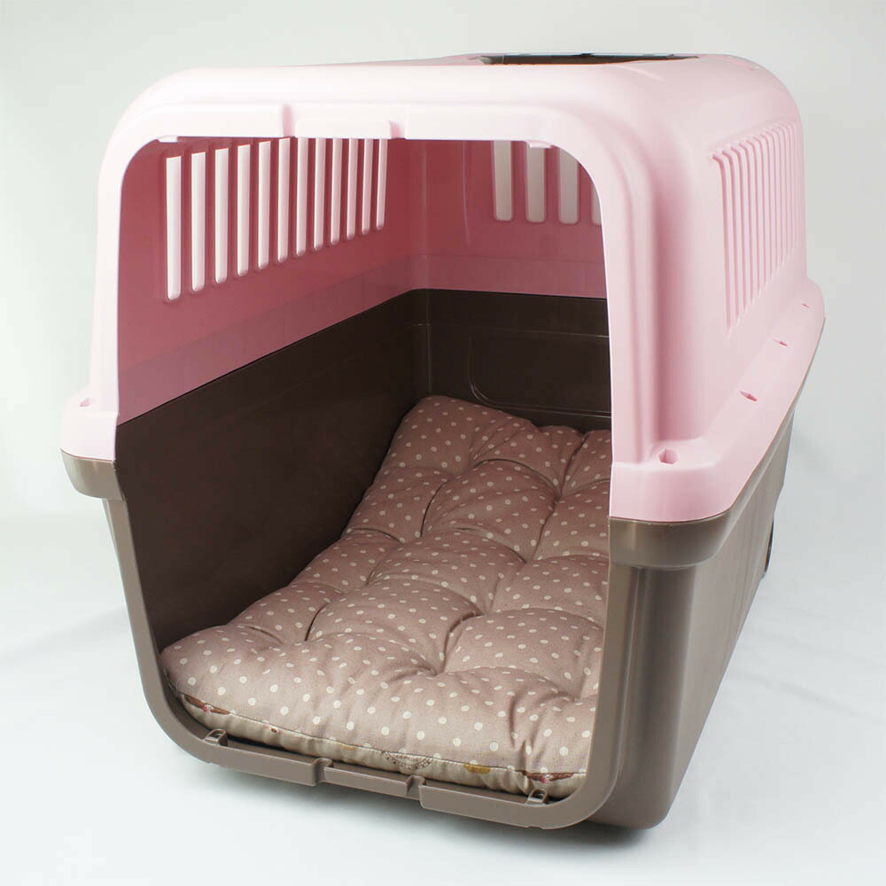 縁無しクッションベッドマカロンベージュドットLサイズ/ヘレンズペットベッド犬猫キャンピングペットクレートマットクレートクッションクレートベッド