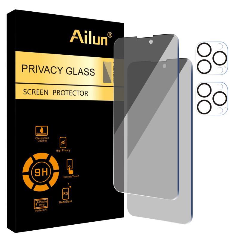 Privacy Screen Protector for iPhone 14 Pro Max[6.7 inch] + 2 Pack Camera Lens Protector, Sensor Protection, Dynamic Island Compatible, Anti Spy Private Tempered Glass Film, Case Friendly, [9H Hardness] - HD [Black]画像