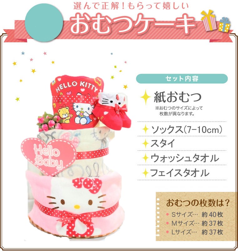 おむつケーキ おむつケーキ ハローキティのおむつケーキ サンリオ Sanrio Kitty キティちゃん ハローキティ 3段 三段 男の子 女の子 双子 パンパース 刺繍 タオル Christine Coppin Com