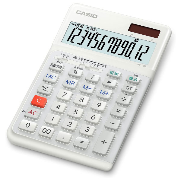 【送料無料】カシオ 人間工学電卓 ジャストタイプホワイト JE-12D-WE-N 電卓 計算機 関数電卓 卓上電卓 コンパクト ビジネス 事務用 会計 学校 計算 勉強 オフィス シンプル おしゃれ 使いやすい｜オフィス・エクスプレス