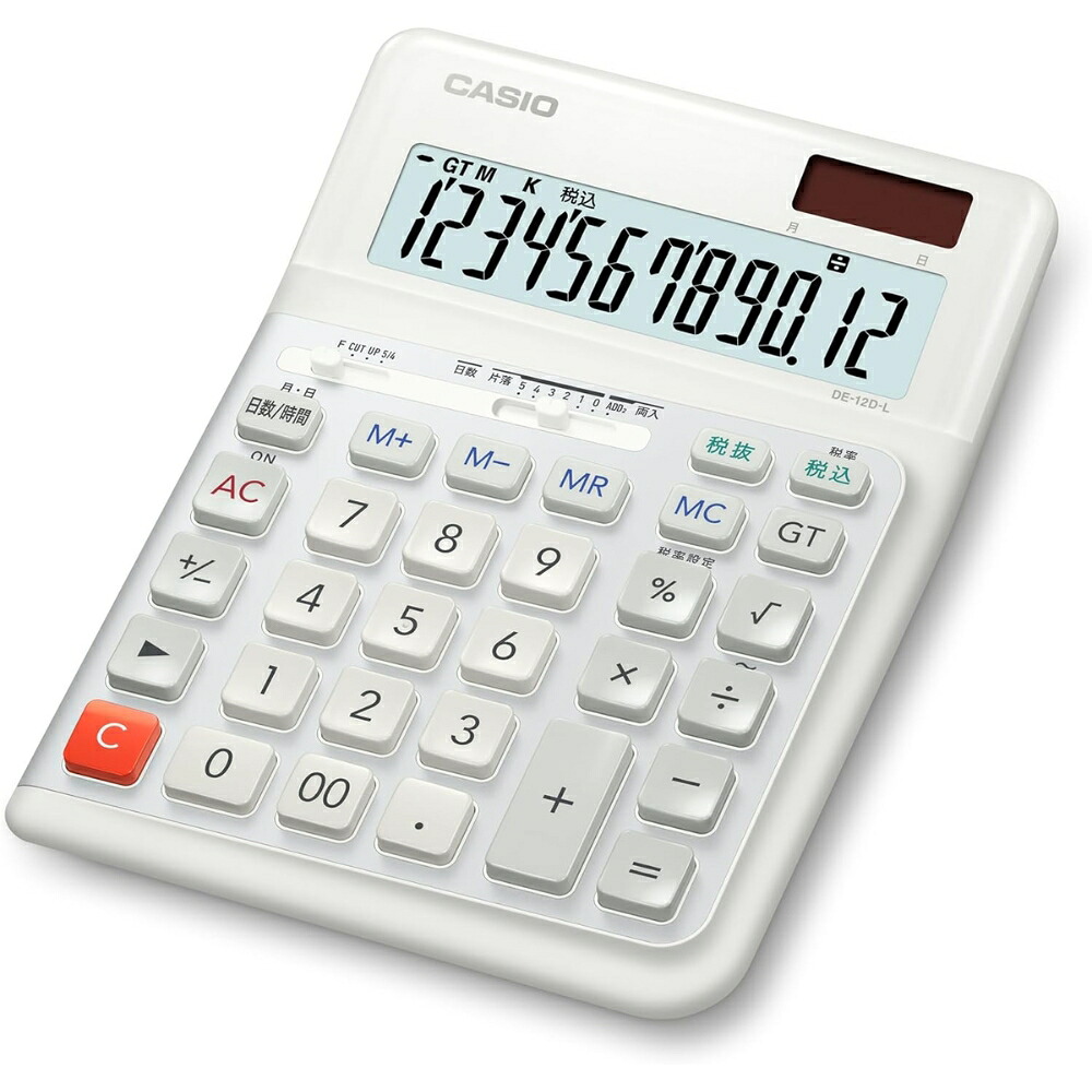 【メール便対応不可】DE-12D-L-WE-Nカシオ 人間工学電卓 ホワイト デスクタイプ 12桁 H35×W140×D188 310g 左手用 電卓 計算機 関数電卓 卓上電卓 コンパクト ビジネス 事務用 会計 学校 計算 勉強 オフィス シンプル おしゃれ 使いやすい|オフィス・エクスプレス