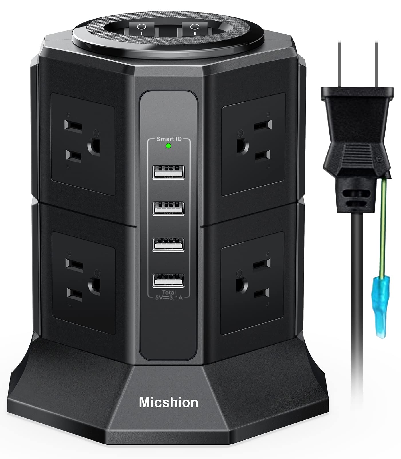 雷ガード 過負荷保護 1500W タワー式電源タップ 縦 8AC 6USB Amazon.co.jp: Powerjcタワー式電源タップ 2層縦コンセント 8AC
