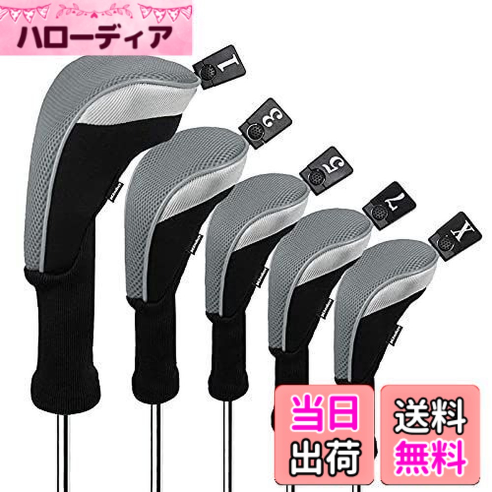 【送料無料】Andux ゴルフ ウッドドライバー ヘッドカバーロングネック 5個セット 460cc対応 MT/MG34 (グレー)