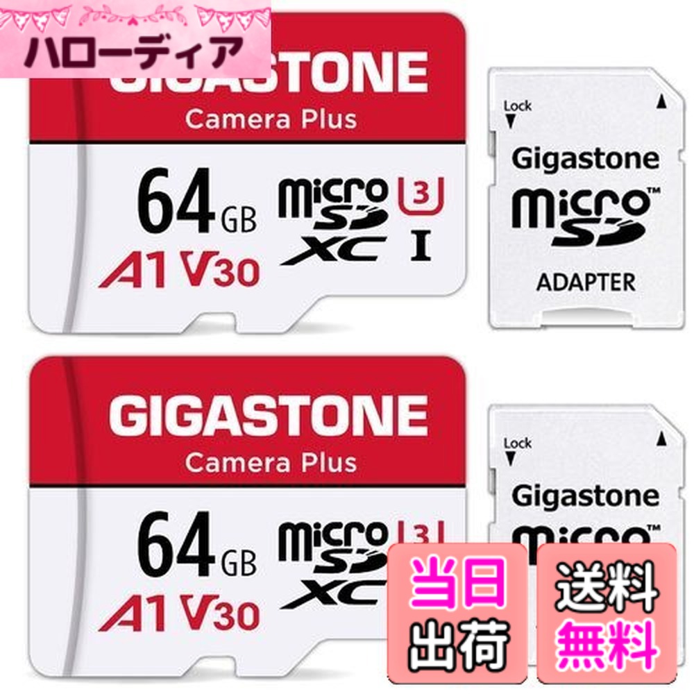 【貨物輸送無料】Gigastone マイクロSD歌留多 64GB 2個仕掛ける 盛りだくさん固定ディスク 2 SDアダプター付き添い人 2 ミニ納める入れもの付き添い人 SDXC U3 Class 10 95MB/S UHS-I Full 固定ディスク 画像