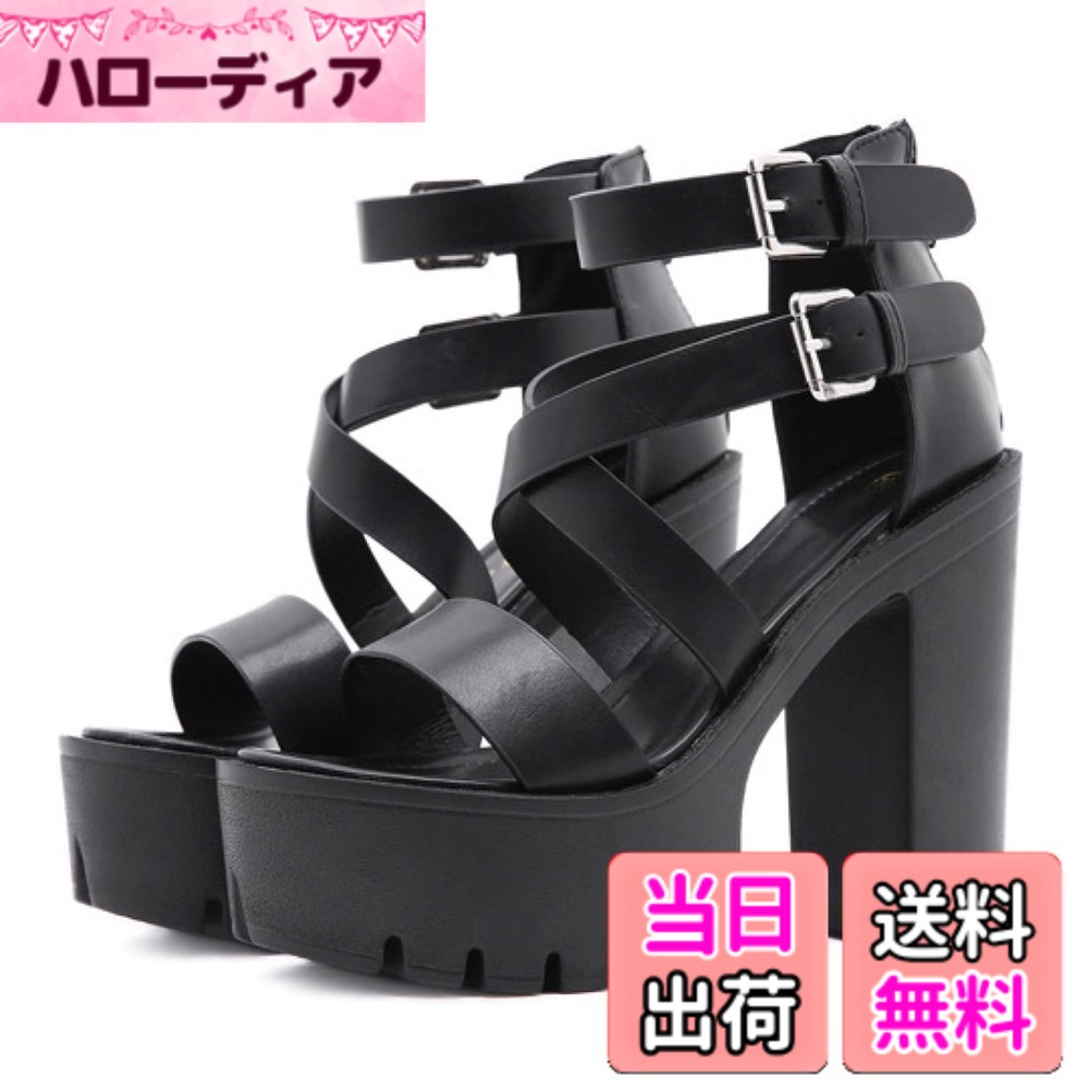 【送料無料】[APOSITV] 厚底サンダル レディース 黒 ハイヒール 13cm ストラップ ホールド セクシー 色：黒 2、サイズ：24.5 cm