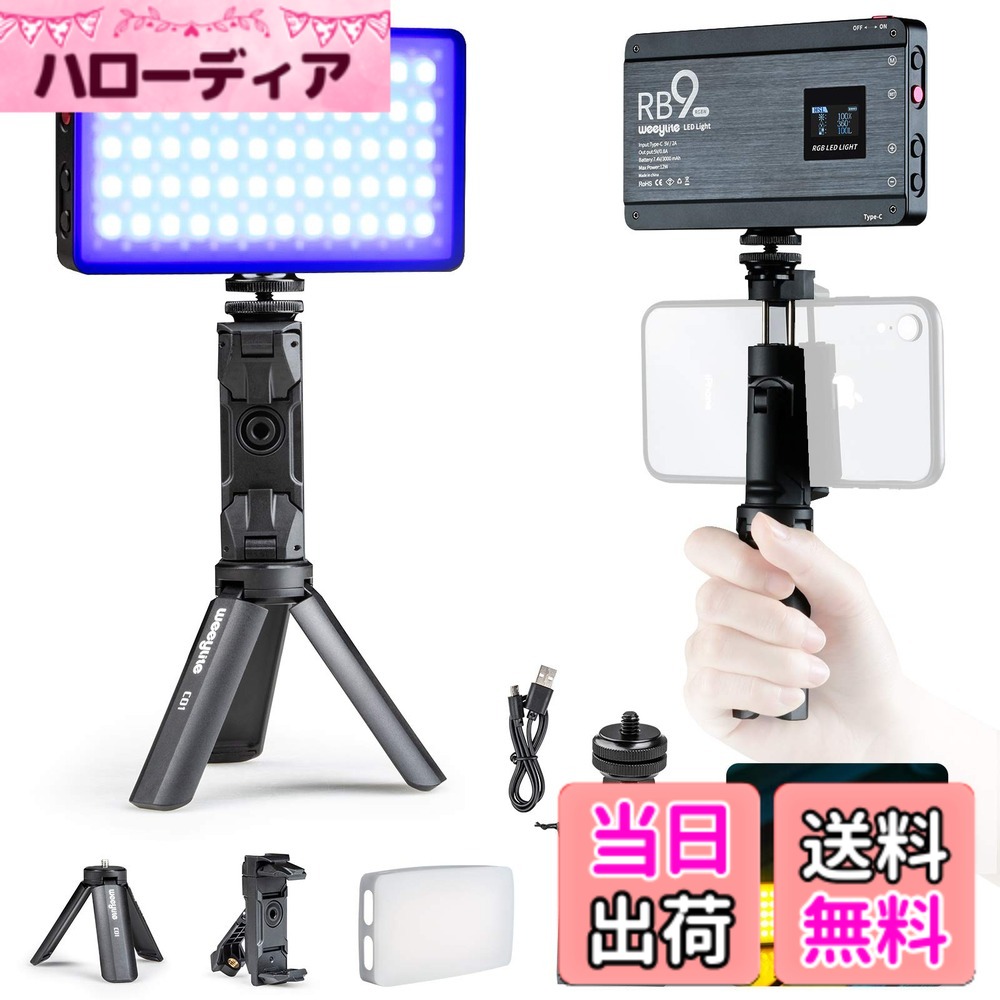 【送料無料】RGB撮影ライト LEDビデオライト 小型撮影照明 29種シーンモード 多彩360°フルカラー ポータブルライト USB Type-C充電 サイズ：RB9
