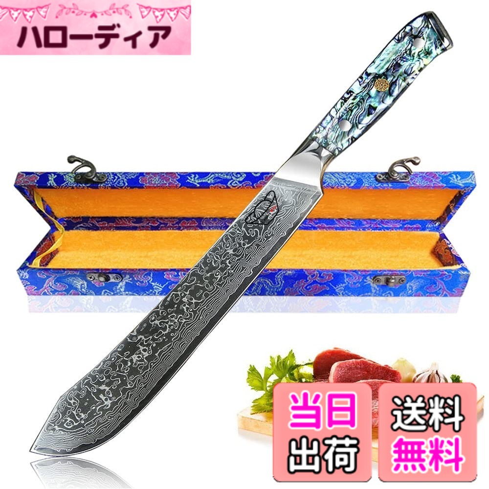 【送料無料】Centra Win 包丁 【Artemis・アルテミス】67層ダマスカス 包丁 キッチンナイフ アワビ貝+樹脂ハンドル 色：マルチカラー、サイズ：肉切包丁｜ハローディア店