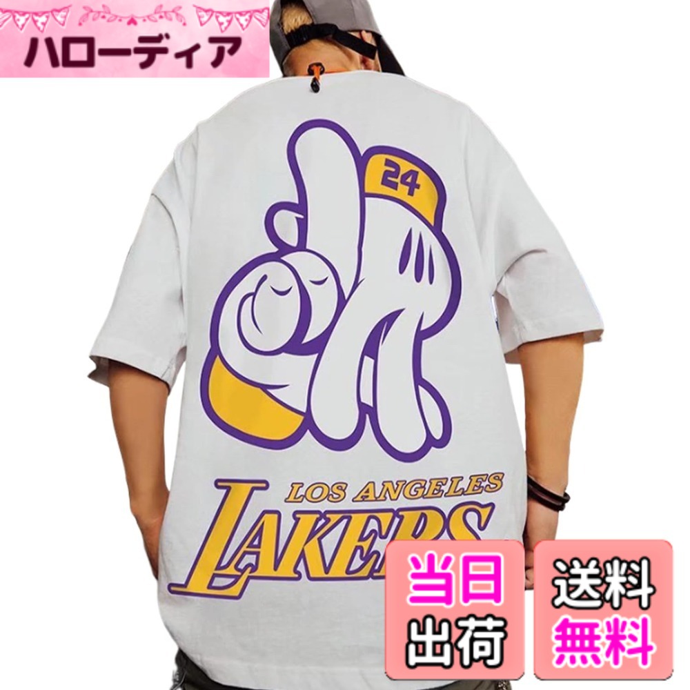 【送料無料】[BLANK BLANC] tシャツ 半袖 メンズ レイカーズ ロサンゼルス ストリート スポーティー おおきい ビックシルエット カットソー 色：ホワイト、サイズ：M