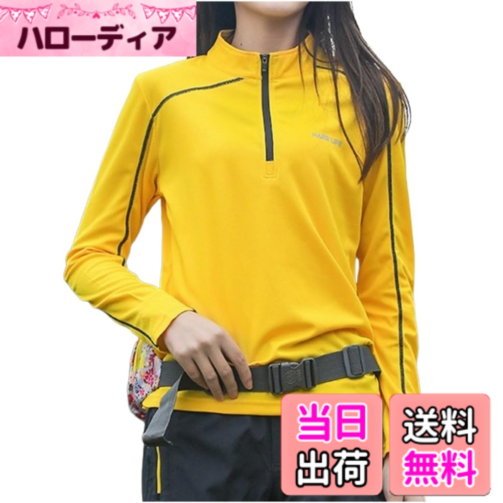 【送料無料】[エムシング] トップス トレーニングウェア ポロシャツ 素材 長袖 アウトドア 登山 ウォーキング 速乾 レディース 春 夏 秋 色：イエロー、サイズ：2XL