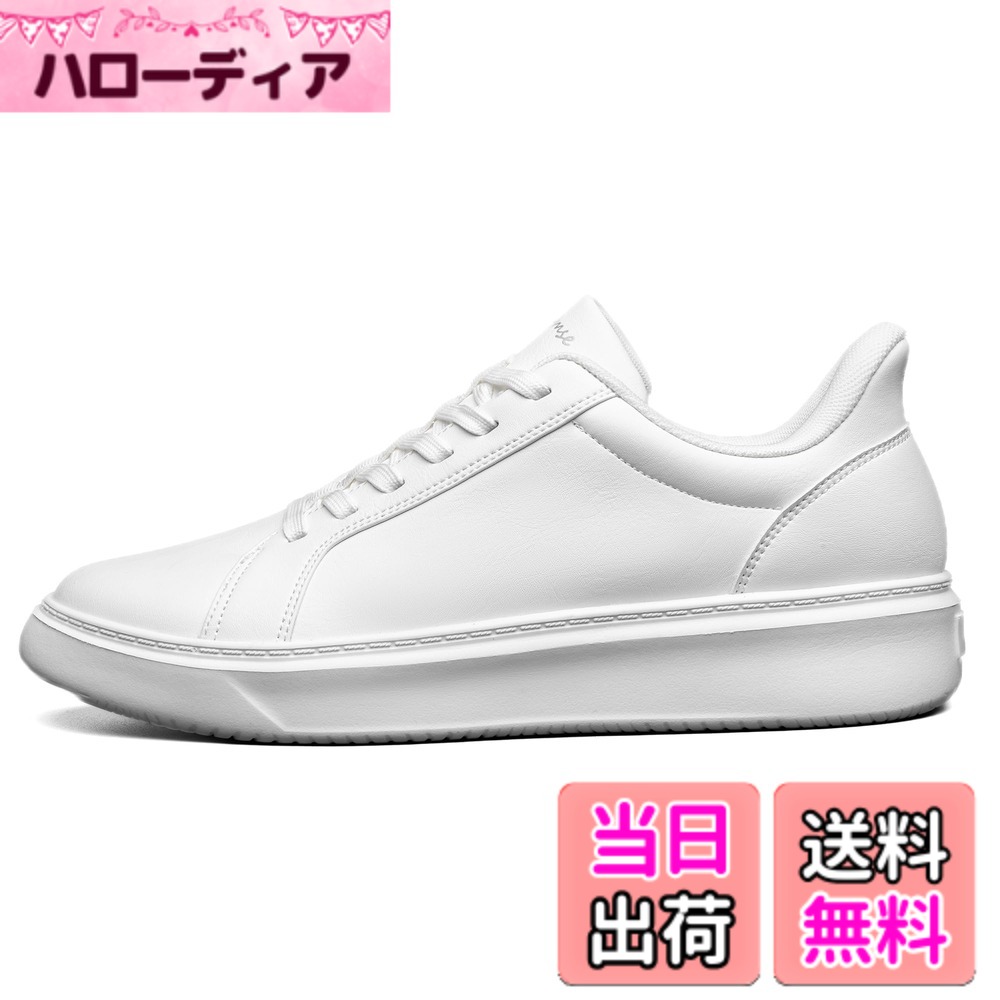 【送料無料】[フォクスセンス] スニーカー 【立ったままスッと履ける 理学療法士推薦】 ウォーキングシューズ レースアップ カジュアル ビジネスシューズ メンズ レディース 防水 世界一快適 通勤 歩きやすい 立ち仕事 軽量 色：ホワイト、サイズ：24.0 cm 3E