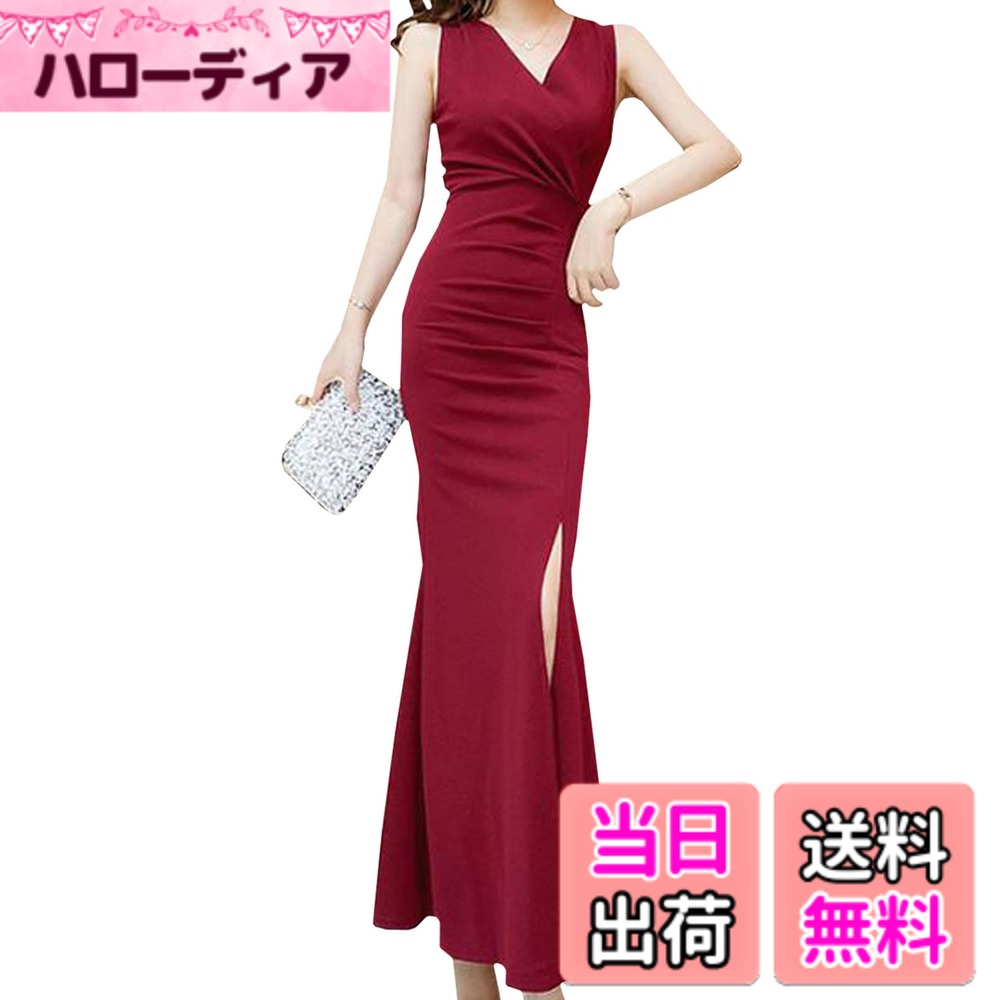 【送料無料】[toasoa] マキシ ワンピース レディース タイト マーメイド スリット ロング 丈 色：ワインレッド、サイズ：L