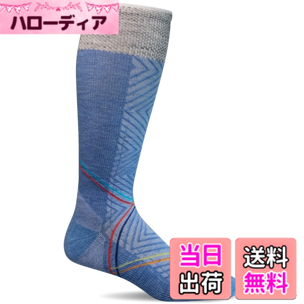 【送料無料】[ソックウェル] レディース 着圧 加圧 ランニング 速乾 防臭 暖かい 靴擦れ防止 ウール素材 防寒 リカバリー メリノウール ソックス 【SPORTSTER】 ハイソックス 色：コーンフラワー、サイズ：S-M