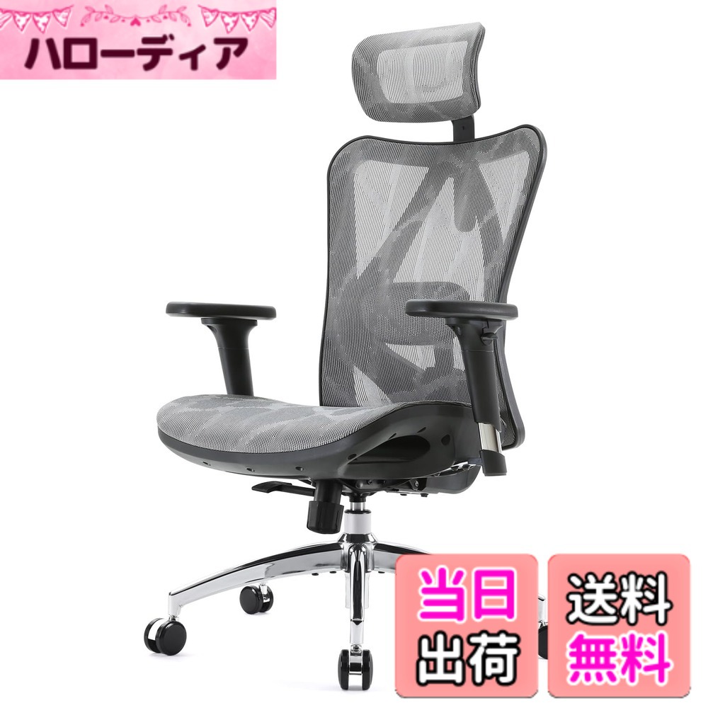 【送料無料】SIHOO M57 メッシュチェア オフィスチェア 人間工学 椅子 疲れない デスクチェア「S字立体背もたれ 3Dアームレスト 可動式ランバーサポート 126°リクライニング 2Dヘッドレスト」pcチェア メッシュ パソコン 人体工学椅 ワーク 事 色：グレー、サイズ：大型
