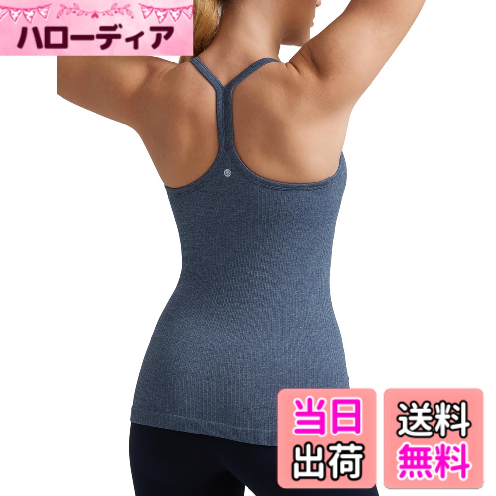 【送料無料】[CRZ YOGA] ヨガウェア レディース タンクトップ スポーツ キャミソール 速乾 リブ編み パッド付 Yバック フィットネストップス 色：グレーブルー、サイズ：XL Regular