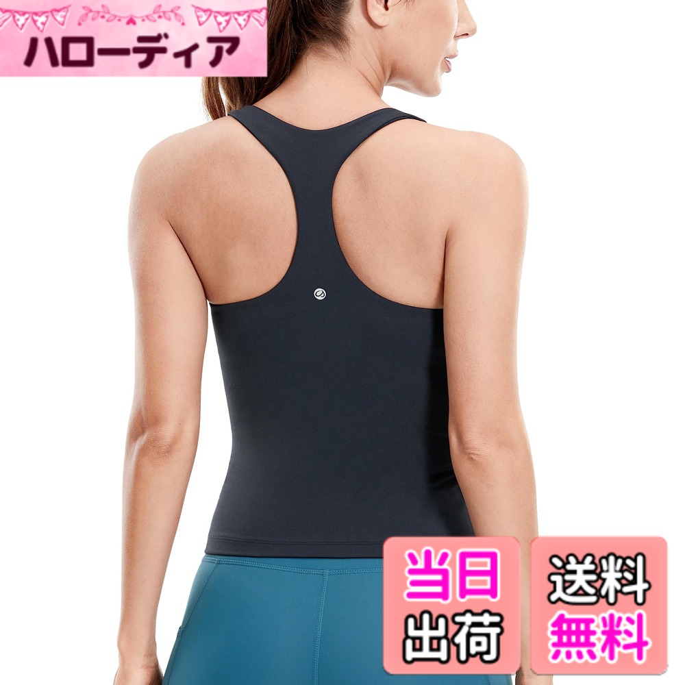 【送料無料】[CRZ YOGA] タンクトップ スポーツウェア レディース ヨガウェア カップ付 レーサーバック 速乾 通気性 ストレッチ性 フィットネス ブラトップ Butterluxe 色：ダークネイビー、サイズ：S Regular