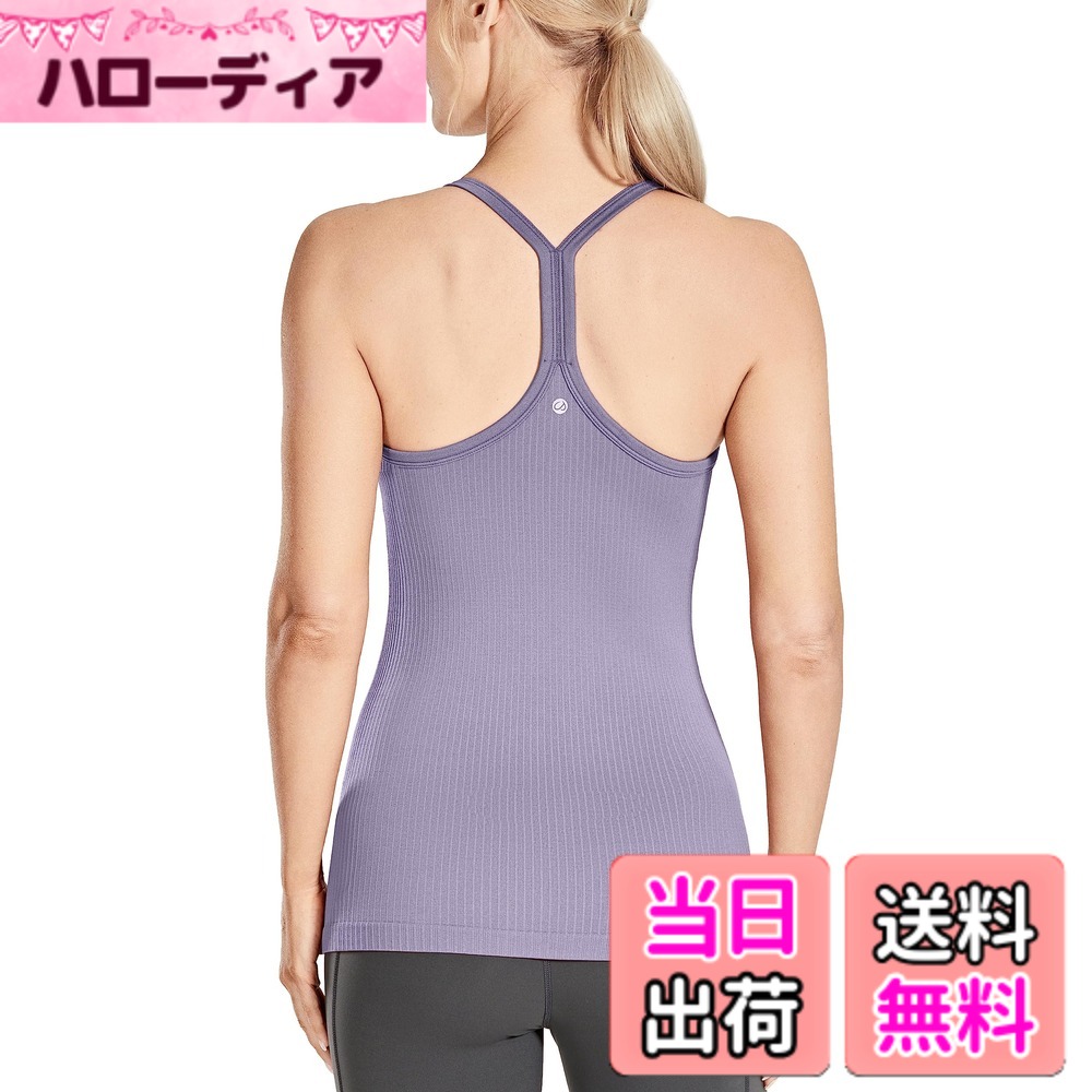【送料無料】[CRZ YOGA] ヨガウェア レディース タンクトップ スポーツ キャミソール 速乾 リブ編み パッド付 Yバック フィットネストップス 色：ラベンダーミスト、サイズ：M Regular