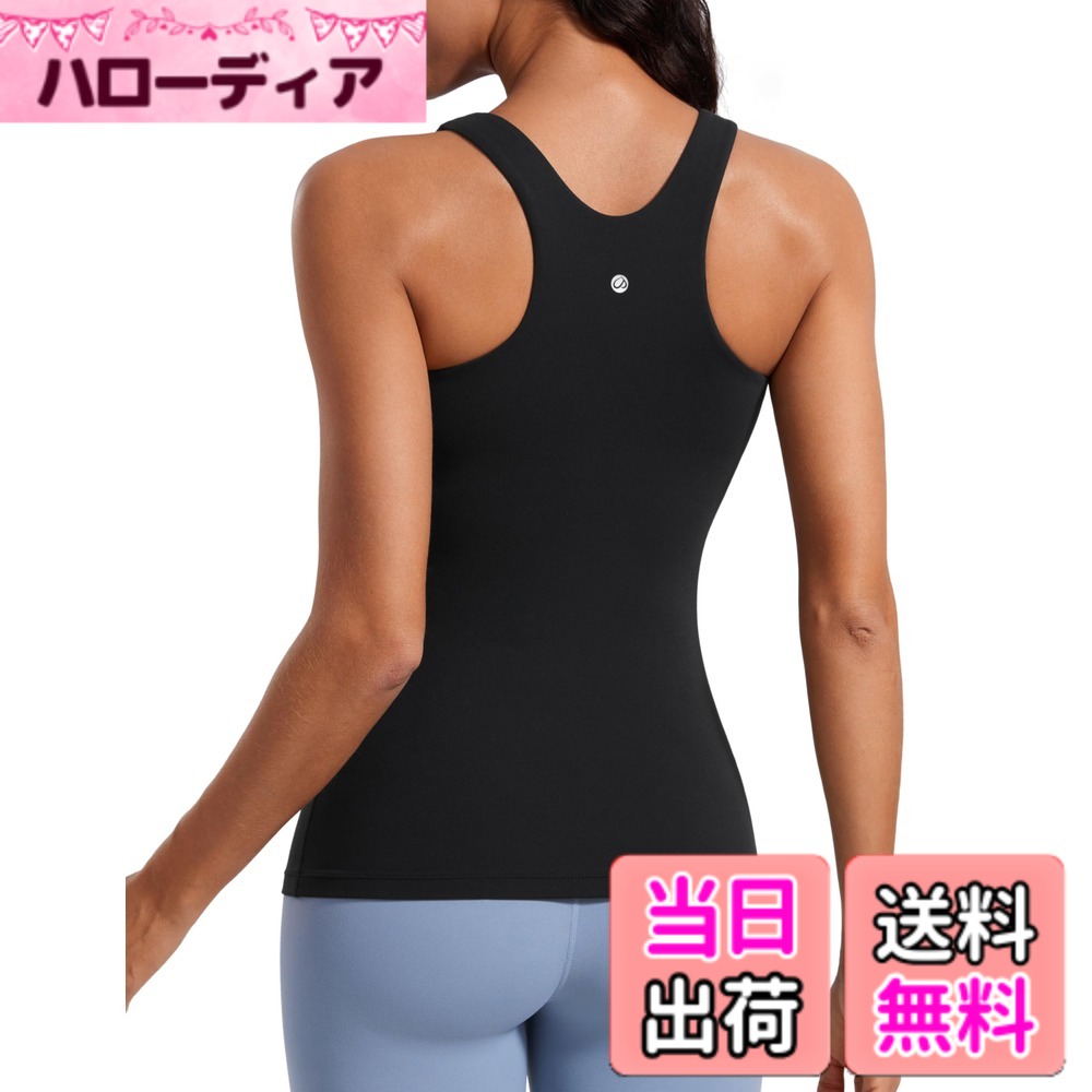 【送料無料】[CRZ YOGA] タンクトップ スポーツ レディース パッド付 カップ付 レーサーバック 大きいサイズ ヨガウェア トップス カップ付き 色：ブラック、サイズ：L Regular 5,006円