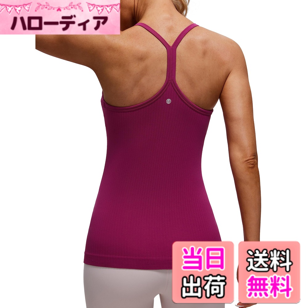 【送料無料】[CRZ YOGA] ヨガウェア レディース タンクトップ スポーツ キャミソール 速乾 リブ編み パッド付 Yバック フィットネストップス 色：マゼンタ・パープル、サイズ：S Regular