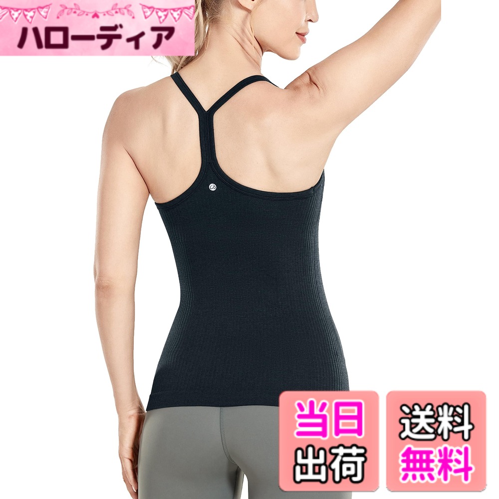 【送料無料】[CRZ YOGA] ヨガウェア レディース タンクトップ スポーツ キャミソール 速乾 リブ編み パッド付 Yバック フィットネストップス 色：ダークネイビー、サイズ：M Regular